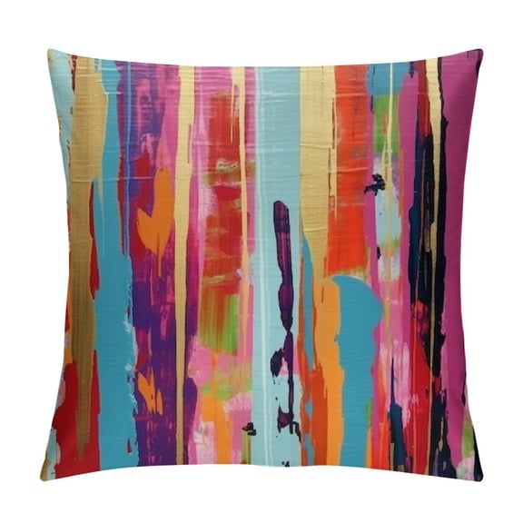 PHYHOO  Abstract Throw Pillow Cushion Cover, Multicolored Expressionist Work of Art Vibrant Rainbow Design Tainted Pattern, Decorative Square Accent Pillow Case, Rainbow Color