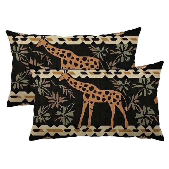 PHYHOO African Animal Pillow Covers Giraffe Tribal Ethnic Ancient Wildlife Geometric Art Home Decorative Waist Linen Pillowcases Oblong Rectangle 12x20 Inches 12x20inch
