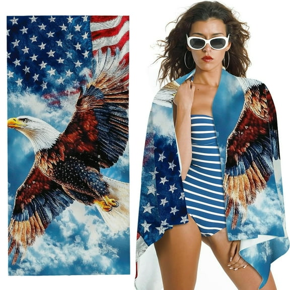 PHYHOO American Eagle Beach Towel for Adults, Kids, Men, Boys, Girls, Women, Eagle Bath Towel Print 30in x 60in Pool Towel Soft Plush Eagle Towel for Eagle Lovers American Towel
