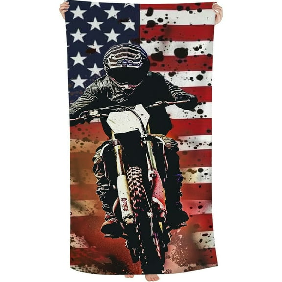 PHYHOO American Flag Beach Towel Oversized Funny Dirt Bike Rider Bath Towels, Gifts for Men Women, Microfiber Sand Free Quick Dry Swim Pool Towels, Oversized 30x60in