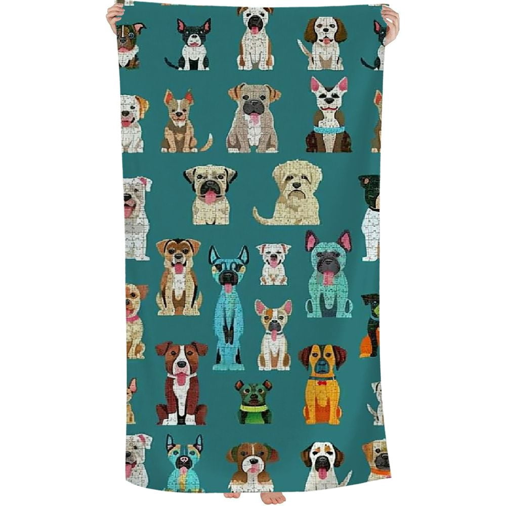 PHYHOO Animal Dog Microfiber Beach Towel, Cute Dog Pattern Large Oversized Beach Towel Lightweight Quick Dry Soft Absorbent Bath Towel, Sand Free Towel for Swimming Travel Sports 30x60in