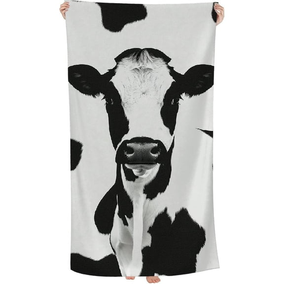 PHYHOO Animal Print Microfiber Beach Towel, Black White Cow Print Large Oversized Beach Towel Lightweight Quick Dry Soft Absorbent Bath Towel, Sand Free Towel for Swimming Travel Sports 30x60in