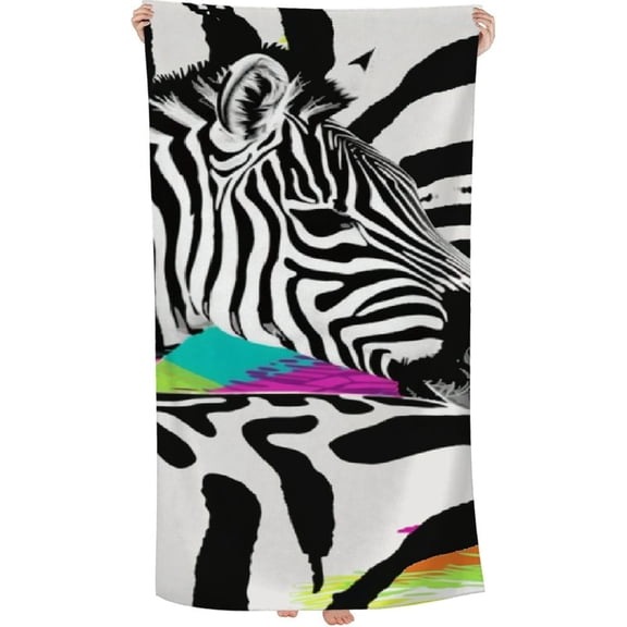 PHYHOO Animal Zebra Print Beach Towel Oversized Microfiber Sand Free Beach Towel Quick Dry, Black White Stripe Lightweight Pool Towels for Adults Travel Towel for Gym Yoga Camp Swim 30x60in