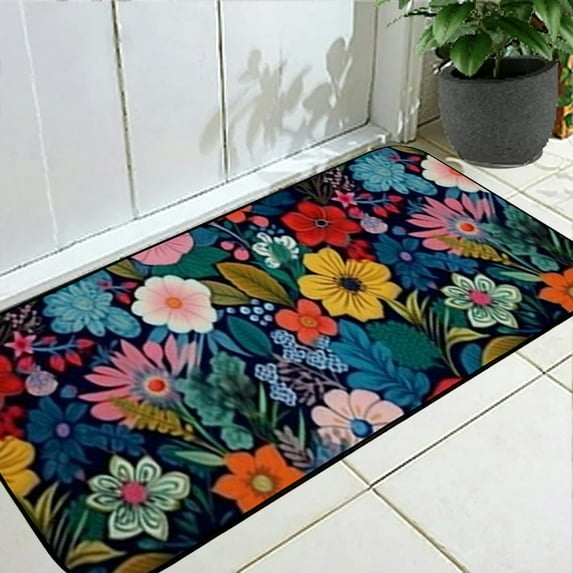 PHYHOO Area Rugs Mat for Living Room Colorful Floral Bright Dark Blue Non-Slip Indoor Carpet Floor Soft Area Rug Kid Bedroom Dining Home Decor 19.68*47.24 in
