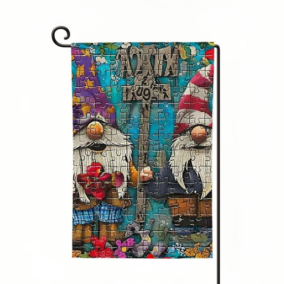 PHYHOO Autism Awareness Garden Flag Gnomes Embrace The Awesome Rainbow Puzzle Piece Ribbon Double Sided Outside Inspirational Support Vertical Holiday Yard Decor White