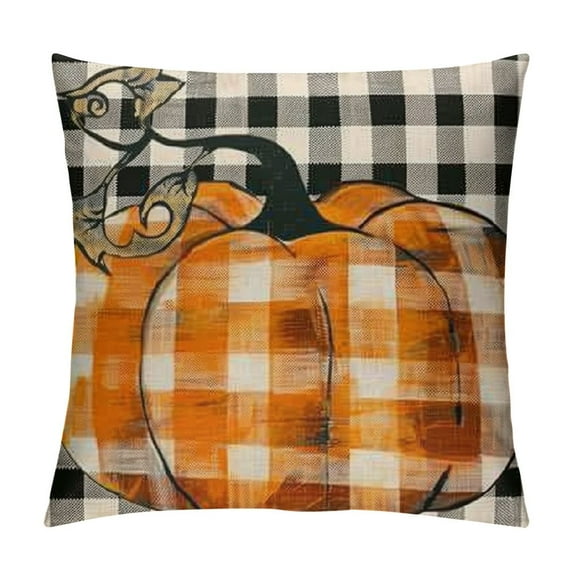 PHYHOO Autumn Buffalo Check Pillow Covers Truck Pumpkin with Maple Leaf Decorative Fall Pillow Cases Linen Autumn Harvest Blessing Cushion Cover for Couch (Autumn Wishes) White