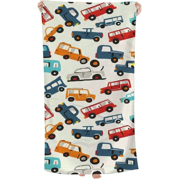 PHYHOO Beach Towel Car Pattern Theme Sand-Free Microfiber Towel Ultra Soft Quick Large Size Dry Pool Towel Absorbent Towel Lightweight Towel for Kids Boys Girls Outdoor Bathroom Swim 30x60in