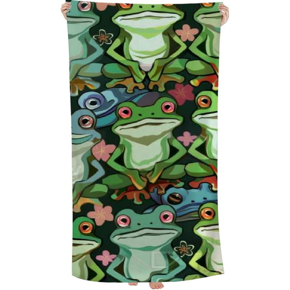 PHYHOO Beach Towel, Cute Frog Cartoon Printed Microfiber Sand Free Pool Towel Lightweight Oversized Quick Dry Absorbent Compact Travel Must Have for The Swimming Summer Cruise Ship Essentials 30x60in