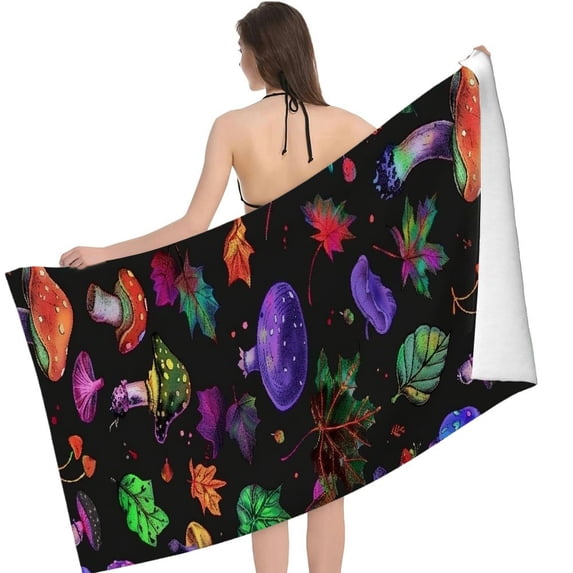 PHYHOO Beach Towel, Psychedelic Mushrooms Printed Microfiber Sand Free Pool Towel Lightweight Oversized Quick Dry Absorbent Compact Travel Must Have for The Swimming, Yoga, Camping, Summer Cr 30x60in