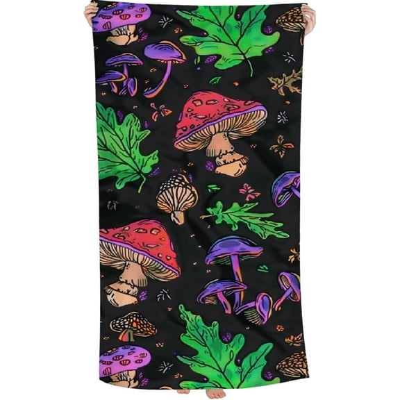 PHYHOO Beach Towel, Psychedelic Mushrooms Printed Microfiber Sand Free Pool Towel Lightweight Oversized Quick Dry Absorbent Compact Travel Must Have for The Swimming, Yoga, Camping, Summer Cr 30x60in