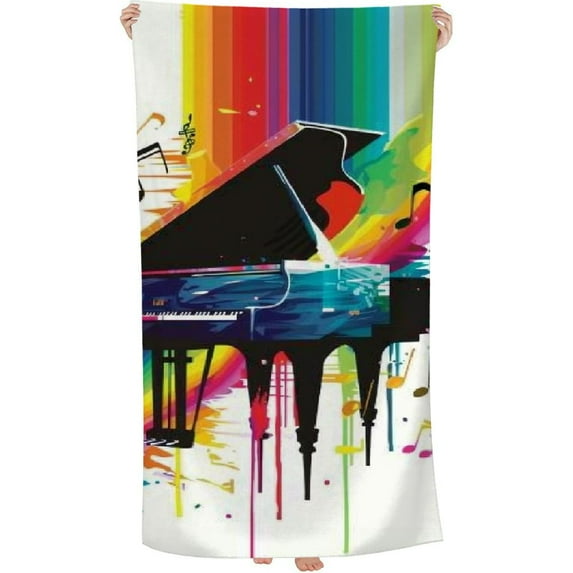 PHYHOO Beach Towel Sand Free Quick Dry Towel Microfiber Oversized Colorful Piano Keyboard Music Travel Towel Absorbent Bath Towel Compact Towel Blanket for Women Men Camping Swim