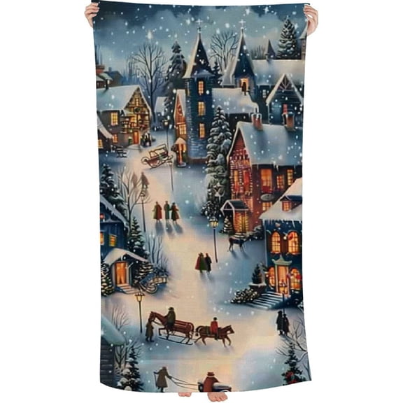 PHYHOO Beach Towel Silent Night Holiday Personalized Beach Towels Microfiber Absorbent Quick Dry Hellote Xmas Thin Sand Free Towels for Women Men Girls Kids Beach Accessories 30x60in