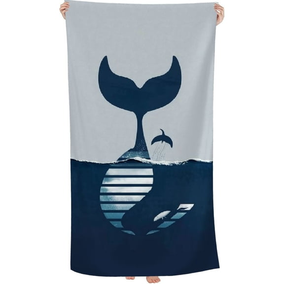 PHYHOO Beach Towels Blue and White Stripes Whale Personalized Beach Towels Thin Quick Fast Dry Super Absorbent Summer Nautical Costal Navy Blue White Microfiber Sand Free 30x60in