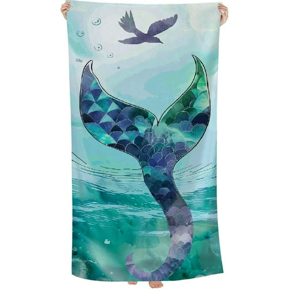 PHYHOO Beach Towels for Kids Girls with Name, Watercolor Mermaid Beach Towel, Microfiber Quick Dry Sand Free Customized Monogrammed Beach Towels for Beach Pool Travel Camping 30x60in