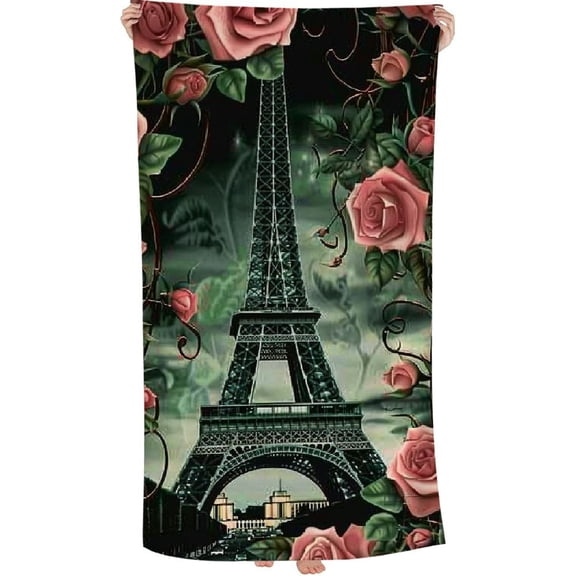 PHYHOO Beach Towels Paris Rose Eiffel Tower Bath Shower Towel Quick Dry Towel for Beach Paris City of Love Eiffel Tower Perfect for Camping Beach and 30x60in