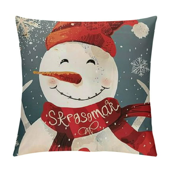 PHYHOO Black Red Buffalo Plaid Merry Christams Tree Decor Throw Pillow Covers Winter Snowman Birds Branch Snowflake Pillowcase Linen Home Sofa Couch Cushion White