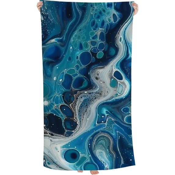 PHYHOO Blue Marble Texture Oversized Quick Dry Microfiber Beach Towel Render Pattern Lightweight Sand Free Towel Super Soft & Absorbent for Travel Swimming Sports 30x60in