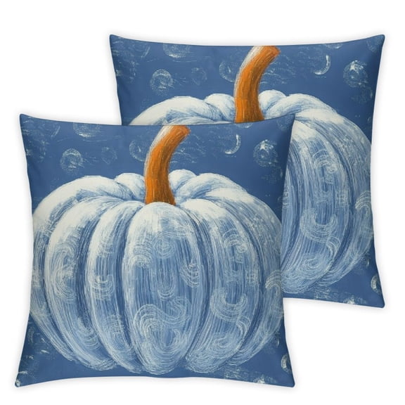 PHYHOO Blue Throw Fall Pillow Covers Set of 2, Pumpkin Decorative Holiday Autumn Cushion Covers Thanksgiving Pillow Case for Indoor Home Bedroom Couch Sofa Decor 22x22in