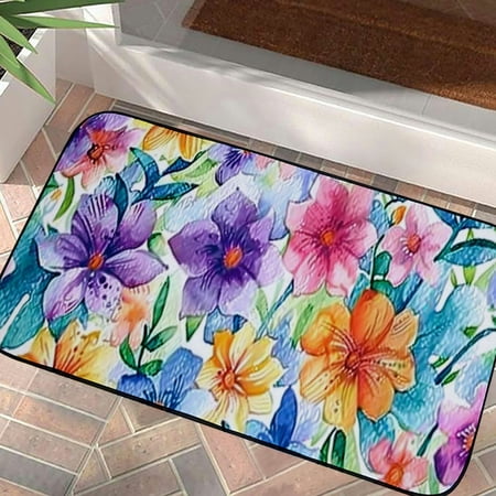 PHYHOO Blue Yellow Purple Floral Green Leaves Faux Fur Rug for Living Room, Fluffy Washable Rug for Bedroom, Rectangle 19.68*39.37 in