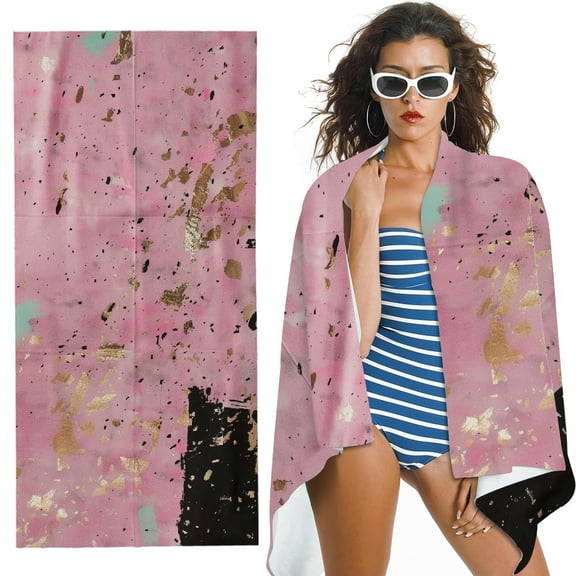 PHYHOO Blush and Gold Marble Terrazzo Design Microfiber Sand Free Beach Towel Oversized Quick Dry Absorbent for Pool Swimming Bathroom Beach Towel 30x60in