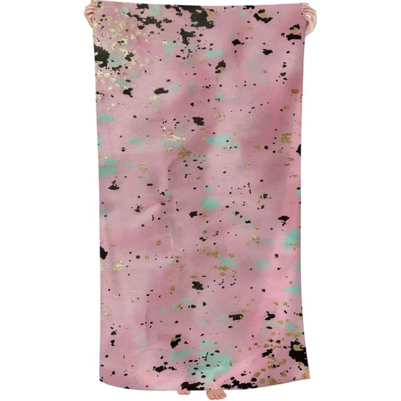 PHYHOO Blush and Gold Marble Terrazzo Design Microfiber Sand Free Beach Towel Oversized Quick Dry Absorbent for Pool Swimming Bathroom Beach Towel 30x60in