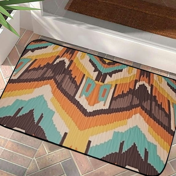 PHYHOO Bohemian Door Mat Retro Aztec Ethnic Triangles Rhombuses Chevron Stripes Doormat Indoor Front Fun Door Mat Inside Bathroom Non Slip Mat  19.68*39.37 in