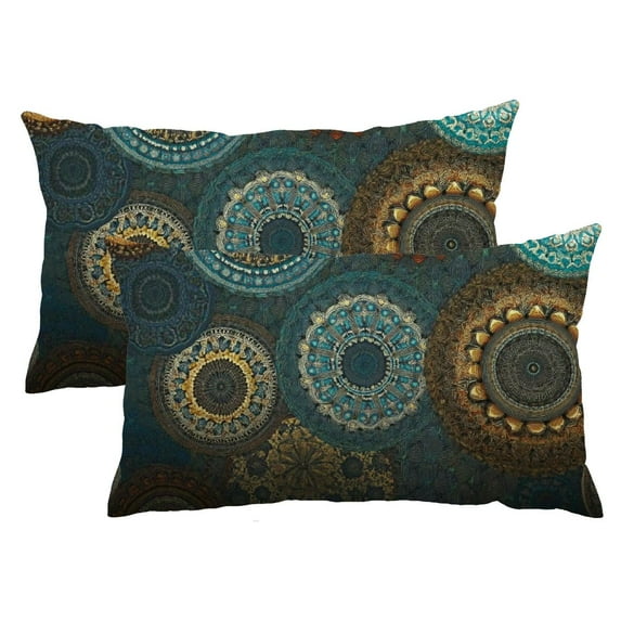 PHYHOO Bohemian Throw Pillow Cover 12x20 Inch Colorful Vintage Floral Mandala Flower Aztec Boho Rectangle Pillow Cases Home Decorative Linen Cushion Cover for Bed Sofa 12x20inch