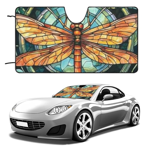PHYHOO Boho Mandala Dragonfly Floral Printed Sun Shade for Car Windshield Foldable Sun Shield Automotive Window Sunshades Interior Sun Protection UV Rays Blocker 55x30in