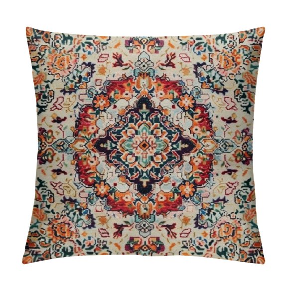 PHYHOO Boho Orange Throw Pillow Cover, Ethnic Style Pattern Cushion Case for Sofa Couch