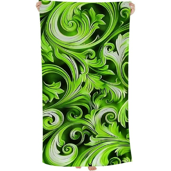 PHYHOO Bright Lime Green White Art Beach Towel Quick Dry Towel for Beach Sand Free Quick Dry Travel Towels Mid Century Bohemian Microfiber Beach Towels for Travel for Bathroom Swim 30x60in