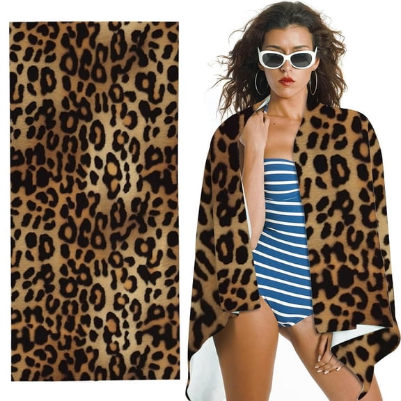 PHYHOO Brown Spots Leopard Faux Fur Microfiber Sand Free Beach Towel Oversized Quick Dry Absorbent for Pool Swimming Bathroom Beach Towel 30x60in