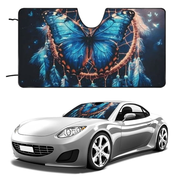 PHYHOO Butterfly and Dream catcher Pattern Auto Windshield Sunshade Car Sun Shade for Front Window Block Sunlight Foldable Sun Visor Protector Car Interior Accessories 51x28in