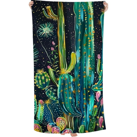 PHYHOO Cactus Design Sand Free Microfiber Beach Towel Lightweight Oversized Quick Dry for Kids & Adults for Swimming, Pool, Camping, Yoga, Traveling Essentials 30x60in