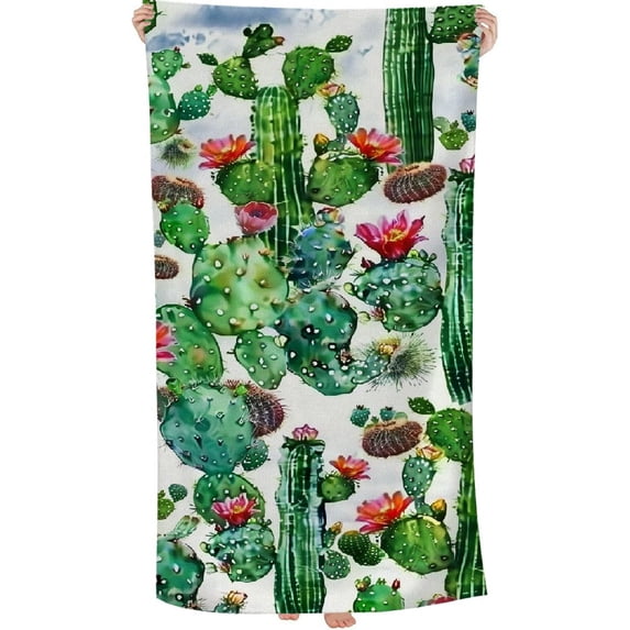 PHYHOO Cactus Watercolor Flowers Microfiber Sand Free Beach Towel Oversized Quick Dry Absorbent for Pool Swimming Bathroom Beach Towel  30x60in