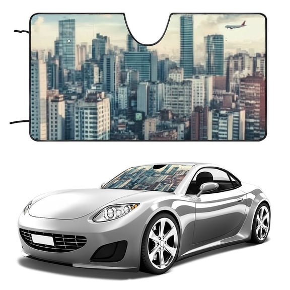 PHYHOO Car Windshield Sun Shade Urban City Buildings Car Sun Shade Windshield Foldable Front Window Sunshade Sun Visor Protector Universal Fit for Most Cars Sedans Suvs Trucks 51x28in