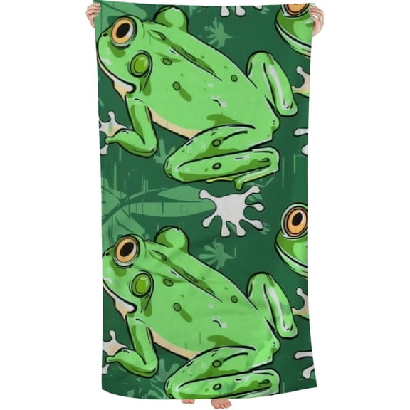 PHYHOO Cartoon Frogs Beach Towel, Sand Free Microfiber Beach Blanket, Quick Dry Absorbent Bath Towels for Swimming Pool, Camping, Picnic, Yoga Gym Sports 30x60in