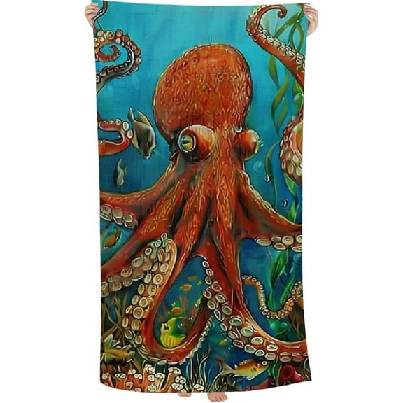 PHYHOO Cartoon Octopuses Microfiber Beach Towel, Ocean Sea Animal Large Oversized Beach Towel Lightweight Quick Dry Soft Absorbent Bath Towel, Sand Free Towel for Swimming Travel Sports 30x60in