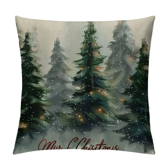 PHYHOO  Christmas Pillow Covers  Christmas Decorations Watercolor Blue Green Christmas Tree Rustic Style Nature Forest Print Decorative Throw Pillows Winter Christmas Decor White