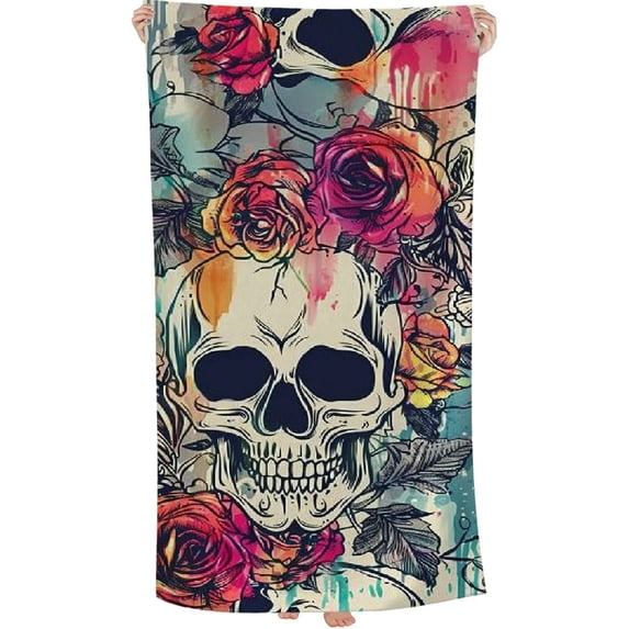 PHYHOO Classic Skull Beach Towel Large Lightweight Microfiber Towel Super Absorbent Sand Free Beach Blanket Thin Quick Dry Pool Towel for Beach Travel Sports Pool Bath Camping Yoga 30x60in