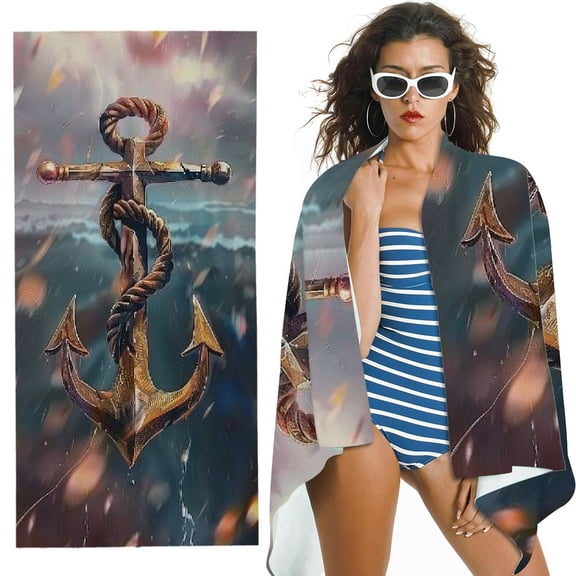PHYHOO Cloud Anchor Sand Free Microfiber Beach Towel Lightweight Oversized Quick Dry forSwimming, Pool, Camping, Yoga, Traveling Essentials Accessories Vacation Stuff 30x60in