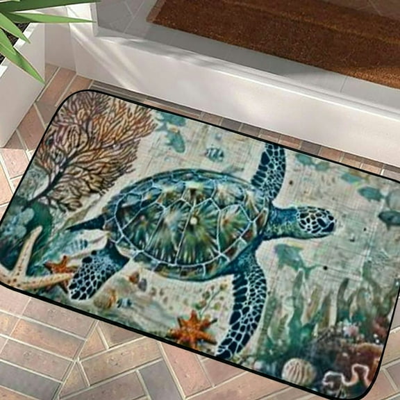 PHYHOO Coastal Blue Sea Turtle Nautical Map Doormat Welcome Mats Rugs Outdoor/Indoor Area Rugs for Home/Office/Bedroom 19.68*39.37 in