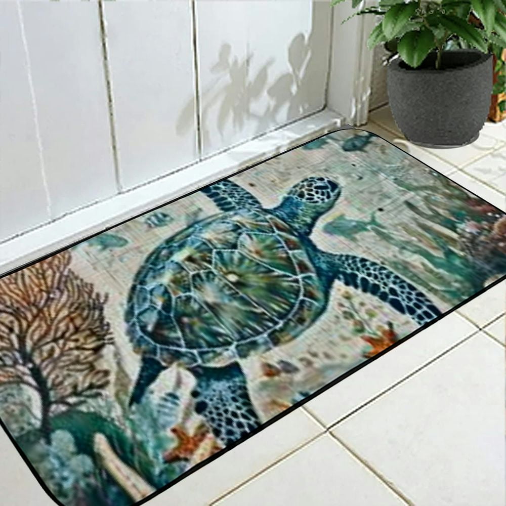 Turtle Outside Rugs PHYHOO Coastal Blue Sea Turtle Nautical Map Doormat Welcome Mats Rugs ...