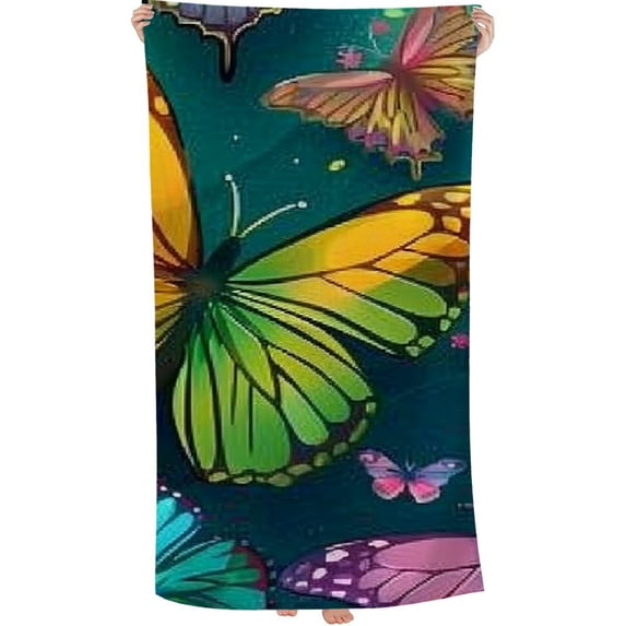 PHYHOO Colorful Butterfly Seamless Print Beach Towel, Absorbent Quick Dry Swimming Yoga Beach Towels,Sand Free Microfiber Beach Towel 30x60in