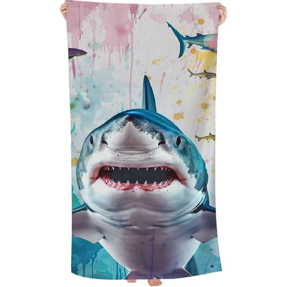 PHYHOO Colorful Shark Print Sand Free Microfiber Beach Towel Lightweight Oversized Quick Dry for Kids &amp; Adults for Swimming, Pool, Camping, Yoga, Traveling Essentials 30x60in