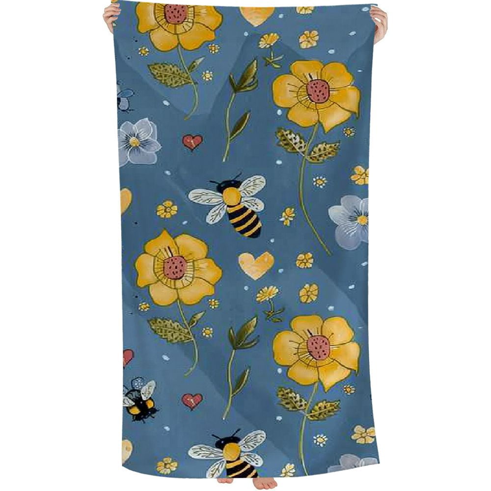 PHYHOO Cute Bee Beach Towel for Adults Kids Microfiber Lightweight Swimming Pool Towels Quick Dry Absorbent Sand Free Large Oversized Bath Towel 30x60in