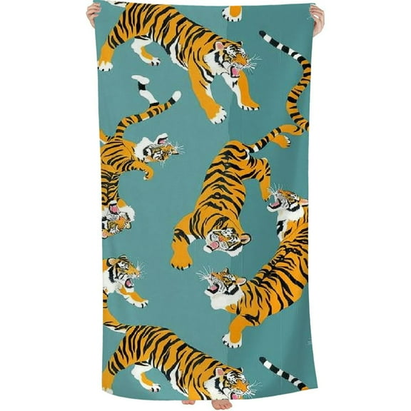 PHYHOO Cute Cartoon Tiger Beach Towel,Sand Free Microfiber Beach Blanket, Quick Dry Absorbent Bath Towels for Swimming Pool, Camping, Picnic, Yoga Gym Sports 30x60in