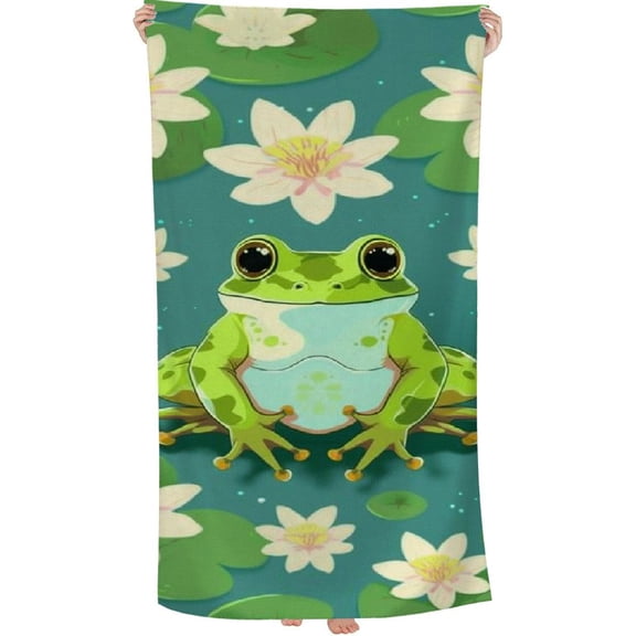 PHYHOO  Cute Green Frog Flower Beach Towel, Absorbent Quick Dry Swimming Yoga Beach Towels, Sand Free Microfiber Beach Towel 30x60in