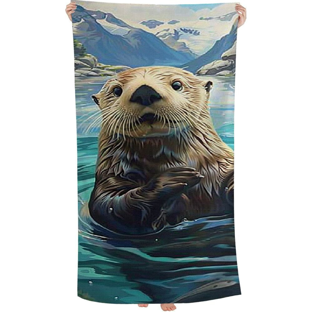 PHYHOO  Cute Otter Water Beach Towel, Absorbent Quick Dry Swimming Yoga Beach Towels,Sand Free Microfiber Beach Towel 30x60in