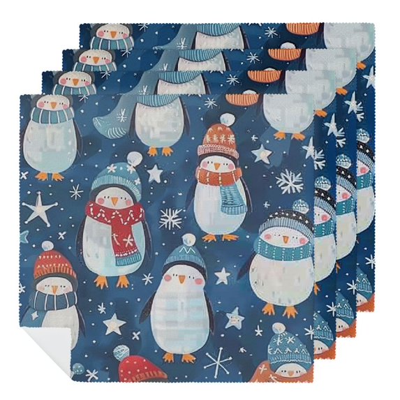 PHYHOO Cute Penguin Dinner Napkins Soft Cloth Napkins Printed Table Napkins for Parties Weddings Event 2 PCS