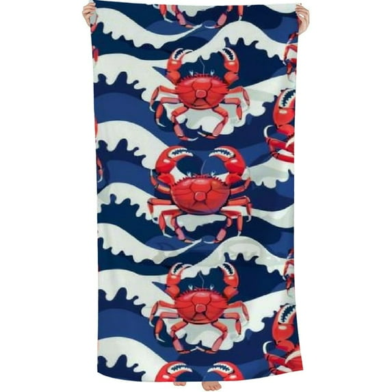 PHYHOO Cute Striped Crabs Microfiber Sand Free Beach Towel Oversized Quick Dry Absorbent for Pool Swimming Bathroom Beach Towel 30x60in